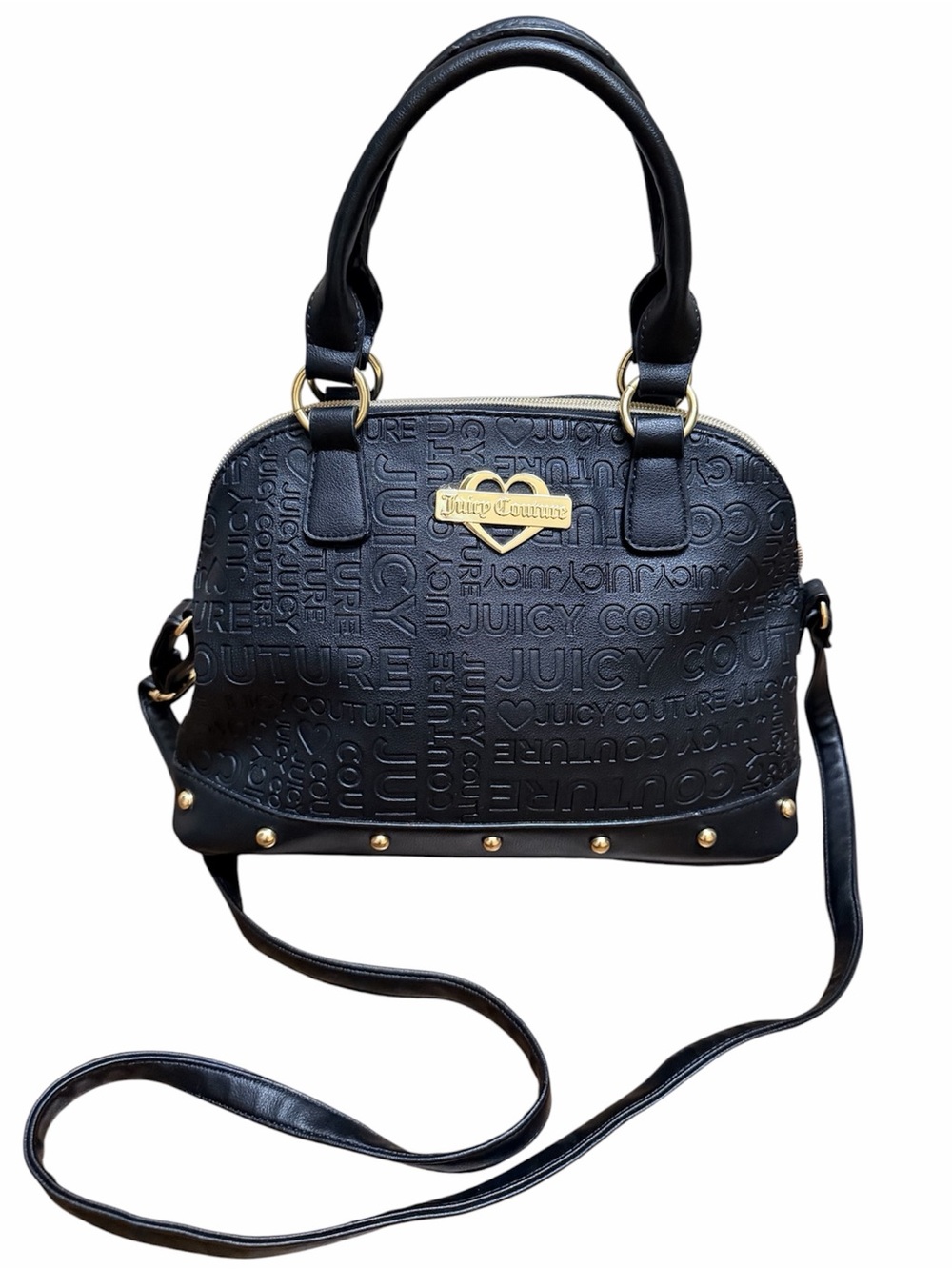 JUICY COUTURE Black Gold Logo Signature Satchel Dome Bag Purse Women’s Like New